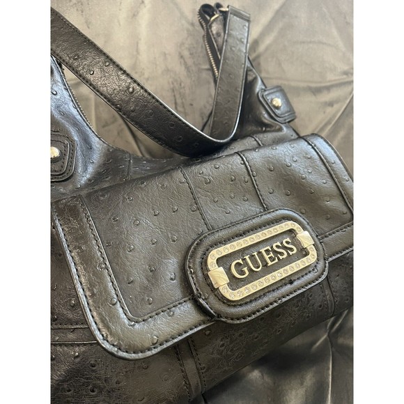 Guess Vintage Hobo Sequin Metal Logo Shoulder Bag Faux  Ostrich Leather  Y2K - Picture 4 of 13